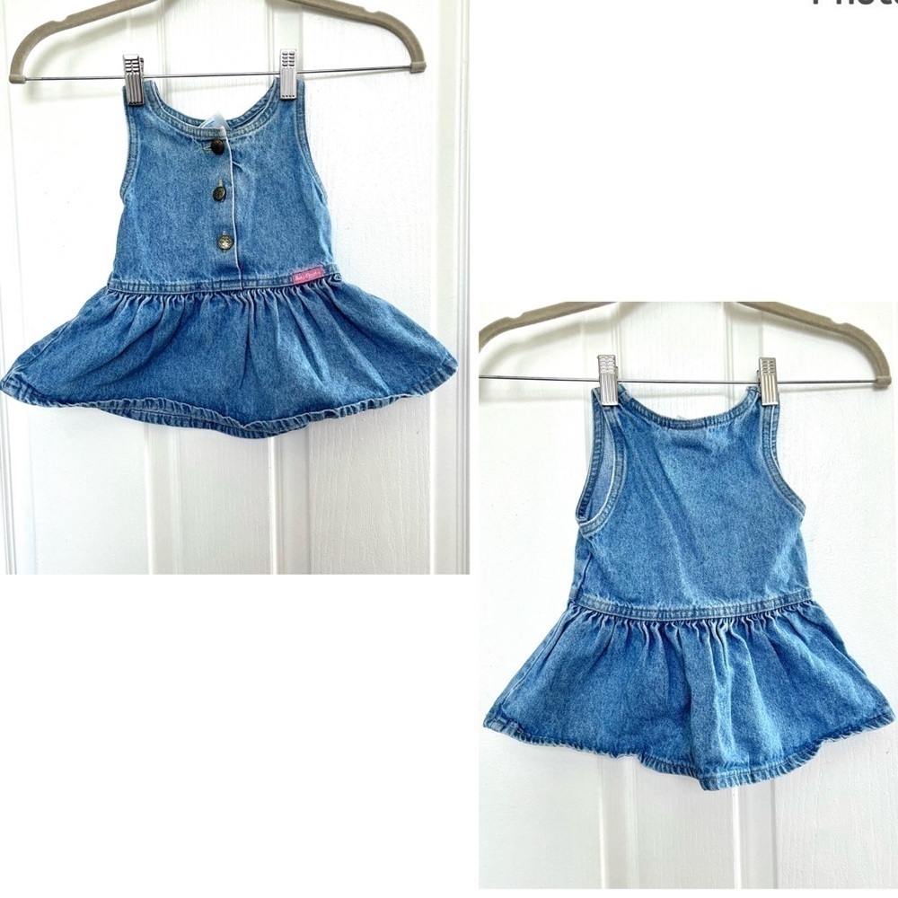 Vintage Oshkosh baby B’gosh denim bubble dress overall jean jumper girl 12M USA - Picture 1 of 9